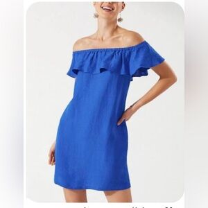 Tommy Bahama Women's Ruffle Dress in Beaming Blue with pockets!